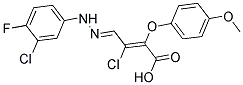 3-CHLORO-4-[2-(3-CHLORO-4-FLUOROPHENYL)HYDRAZONO]-2-(4-METHOXYPHENOXY)BUT-2-ENOIC ACID Struktur