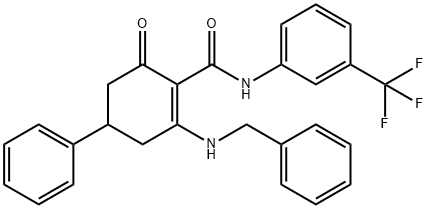 (2-OXO-4-PHENYL-6-(BENZYLAMINO)CYCLOHEX-1-ENYL)-N-(3-(TRIFLUOROMETHYL)PHENYL)FORMAMIDE Struktur