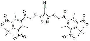 3,5-DI((2-[4-(TERT-BUTYL)-2,6-DIMETHYL-3,5-DINITROPHENYL]-2-OXOETHYL)THIO)ISOTHIAZOLE-4-CARBONITRILE Struktur