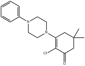 2-CHLORO-5,5-DIMETHYL-3-(4-PHENYLPIPERAZINYL)CYCLOHEX-2-EN-1-ONE Struktur