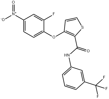 3-(2-FLUORO-4-NITROPHENOXY)-N-[3-(TRIFLUOROMETHYL)PHENYL]-2-THIOPHENECARBOXAMIDE Struktur