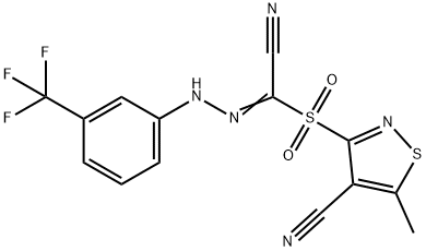 3-((CYANO-2-[3-(TRIFLUOROMETHYL)PHENYL]CARBOHYDRAZONOYL)SULFONYL)-5-METHYL-4-ISOTHIAZOLECARBONITRILE Struktur