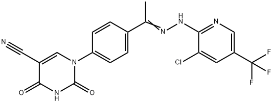 1-(4-(2-[3-CHLORO-5-(TRIFLUOROMETHYL)-2-PYRIDINYL]ETHANEHYDRAZONOYL)PHENYL)-2,4-DIOXO-1,2,3,4-TETRAHYDRO-5-PYRIMIDINECARBONITRILE Struktur