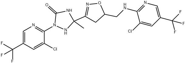 2-[3-CHLORO-5-(TRIFLUOROMETHYL)-2-PYRIDINYL]-5-[5-(([3-CHLORO-5-(TRIFLUOROMETHYL)-2-PYRIDINYL]AMINO)METHYL)-4,5-DIHYDRO-3-ISOXAZOLYL]-5-METHYL-1,2,4-TRIAZOLAN-3-ONE Struktur