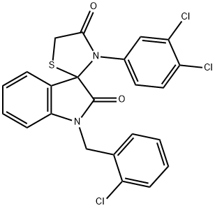 1-(2-CHLOROBENZYL)-3'-(3,4-DICHLOROPHENYL)SPIRO(2,3-DIHYDRO-1H-INDOLE-3,2'-THIAZOLIDINE)-2,4'-DIONE Struktur