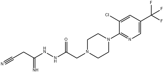 2-(4-[3-CHLORO-5-(TRIFLUOROMETHYL)-2-PYRIDINYL]PIPERAZINO)-N'-(2-CYANOETHANIMIDOYL)ACETOHYDRAZIDE Struktur