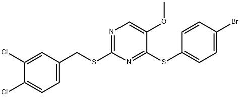 4-[(4-BROMOPHENYL)SULFANYL]-2-[(3,4-DICHLOROBENZYL)SULFANYL]-5-METHOXYPYRIMIDINE Struktur