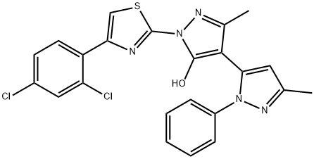 3,3'-DIMETHYL-1-(4-(2,4-DICHLOROPHENYL)-2-THIAZOLYL)-1'-PHENY-5-HYDROXY[4,5']-BIPYRAZOL Struktur