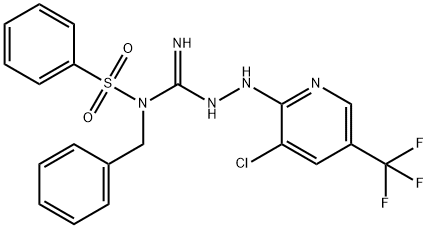 N-((BENZYLAMINO)(2-[3-CHLORO-5-(TRIFLUOROMETHYL)-2-PYRIDINYL]HYDRAZINO)METHYLENE)BENZENESULFONAMIDE Struktur