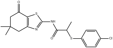 N-(5,5-DIMETHYL-7-OXO(4,5,6-TRIHYDROBENZOTHIAZOL-2-YL))-2-(4-CHLOROPHENYLTHIO)PROPANAMIDE Struktur