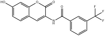 N-(7-HYDROXY-2-OXO-2H-CHROMEN-3-YL)-3-(TRIFLUOROMETHYL)BENZENECARBOXAMIDE Struktur