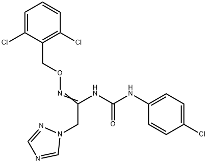 N-(4-CHLOROPHENYL)-N'-[1-([(2,6-DICHLOROBENZYL)OXY]AMINO)-2-(1H-1,2,4-TRIAZOL-1-YL)ETHYLIDENE]UREA Struktur