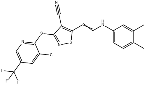 3-([3-CHLORO-5-(TRIFLUOROMETHYL)-2-PYRIDINYL]SULFANYL)-5-[2-(3,4-DIMETHYLANILINO)VINYL]-4-ISOTHIAZOLECARBONITRILE Struktur