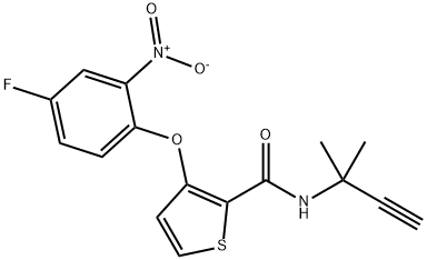 N-(1,1-DIMETHYL-2-PROPYNYL)-3-(4-FLUORO-2-NITROPHENOXY)-2-THIOPHENECARBOXAMIDE Struktur