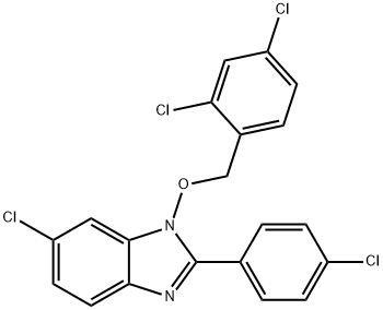 6-CHLORO-2-(4-CHLOROPHENYL)-1-[(2,4-DICHLOROBENZYL)OXY]-1H-1,3-BENZIMIDAZOLE Struktur