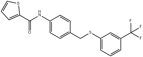 N-[4-(([3-(TRIFLUOROMETHYL)PHENYL]SULFANYL)METHYL)PHENYL]-2-THIOPHENECARBOXAMIDE Struktur