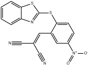 ((2-BENZOTHIAZOL-2-YLTHIO-5-NITROPHENYL)METHYLENE)METHANE-1,1-DICARBONITRILE Struktur