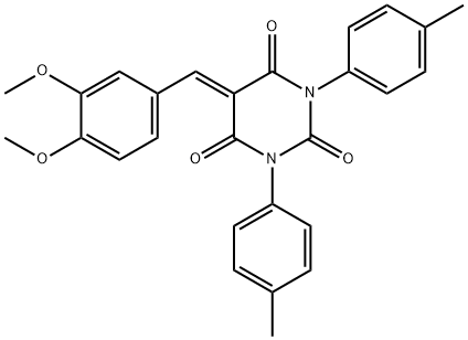 5-((3,4-DIMETHOXYPHENYL)METHYLENE)-1,3-BIS(4-METHYLPHENYL)-1,3-DIAZAPERHYDROINE-2,4,6-TRIONE Struktur