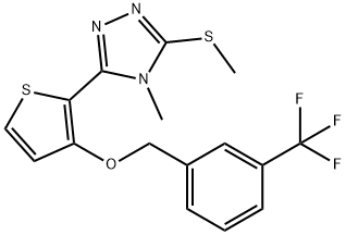 2-[4-METHYL-5-(METHYLSULFANYL)-4H-1,2,4-TRIAZOL-3-YL]-3-THIENYL 3-(TRIFLUOROMETHYL)BENZYL ETHER Struktur