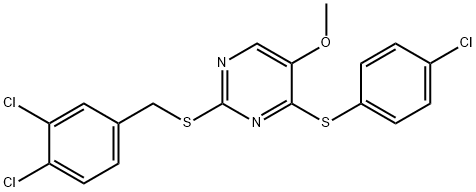 4-[(4-CHLOROPHENYL)SULFANYL]-2-[(3,4-DICHLOROBENZYL)SULFANYL]-5-METHOXYPYRIMIDINE Struktur