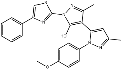 3,3'-DIMETHYL-1-(4-PHENYL-2-THIAZOLYL)-1'-(4-METHOXYPHENYL)-5-HYDROXY[4,5']-BIPYRAZOL Struktur