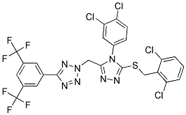 2-{[5-[(2,6-DICHLOROBENZYL)THIO]-4-(3,4-DICHLOROPHENYL)-4H-1,2,4-TRIAZOL-3- YL]METHYL}-5-[3,5-DI(TRIFLUOROMETHYL)PHENYL]-2H-1,2,3,4-TETRAAZOLE Struktur