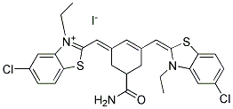 2-[(5-(AMINOCARBONYL)-3-([5-CHLORO-3-ETHYL-1,3-BENZOTHIAZOL-2(3H)-YLIDENE]METHYL)-2-CYCLOHEXEN-1-YLIDENE)METHYL]-5-CHLORO-3-ETHYL-1,3-BENZOTHIAZOL-3-IUM IODIDE Struktur