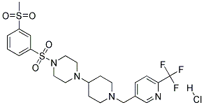 1-([3-(METHYLSULFONYL)PHENYL]SULFONYL)-4-(1-([6-(TRIFLUOROMETHYL)PYRIDIN-3-YL]METHYL)PIPERIDIN-4-YL)PIPERAZINE HYDROCHLORIDE Struktur