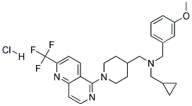 1-CYCLOPROPYL-N-(3-METHOXYBENZYL)-N-((1-[2-(TRIFLUOROMETHYL)-1,6-NAPHTHYRIDIN-5-YL]PIPERIDIN-4-YL)METHYL)METHANAMINE HYDROCHLORIDE Struktur