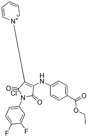 1-{1-(3,4-difluorophenyl)-4-[4-(ethoxycarbonyl)anilino]-2,5-dioxo-2,5-dihydro-1H-pyrrol-3-yl}pyridinium chloride Struktur