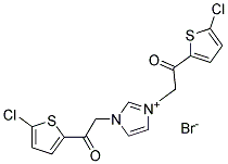 1-(5-chloro-2-thienyl)-2-{1-[2-(5-chloro-2-thienyl)-2-oxoethyl]-1H-imidazol-3-ium-3-yl}ethan-1-one bromide Struktur