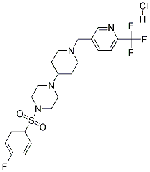 1-[(4-FLUOROPHENYL)SULFONYL]-4-(1-([6-(TRIFLUOROMETHYL)PYRIDIN-3-YL]METHYL)PIPERIDIN-4-YL)PIPERAZINE HYDROCHLORIDE Struktur