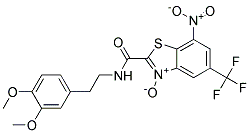 2-{[(3,4-DIMETHOXYPHENETHYL)AMINO]CARBONYL}-7-NITRO-5-(TRIFLUOROMETHYL)-1,3 -BENZOTHIAZOL-3-IUM-3-OLATE Struktur