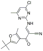 2-{[5-(tert-butyl)-2-methyl-3-furyl]carbonyl}-3-[(4-chloro-6-methylpyrimidin-2-yl)amino]acrylonitrile Struktur