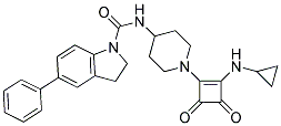 N-(1-[2-(CYCLOPROPYLAMINO)-3,4-DIOXOCYCLOBUT-1-EN-1-YL]PIPERIDIN-4-YL)-5-PHENYLINDOLINE-1-CARBOXAMIDE Struktur