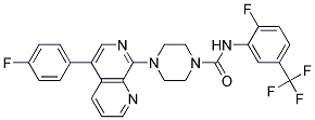 4-[5-(4-FLUOROPHENYL)-1,7-NAPHTHYRIDIN-8-YL]-N-[2-FLUORO-5-(TRIFLUOROMETHYL)PHENYL]PIPERAZINE-1-CARBOXAMIDE Struktur