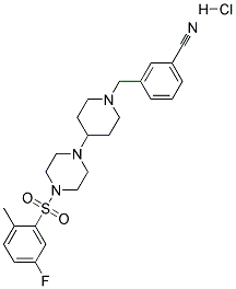 3-[(4-(4-[(5-FLUORO-2-METHYLPHENYL)SULFONYL]PIPERAZIN-1-YL)PIPERIDIN-1-YL)METHYL]BENZONITRILE HYDROCHLORIDE Struktur