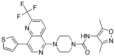 N-(3,5-DIMETHYLISOXAZOL-4-YL)-4-[8-(3-THIENYL)-2-(TRIFLUOROMETHYL)-1,6-NAPHTHYRIDIN-5-YL]PIPERAZINE-1-CARBOXAMIDE Struktur