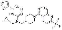 N-(CYCLOPROPYLMETHYL)-N'-(2-FURYLMETHYL)-N-((1-[2-(TRIFLUOROMETHYL)-1,6-NAPHTHYRIDIN-5-YL]PIPERIDIN-4-YL)METHYL)UREA HYDROCHLORIDE Struktur