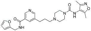 N-(3,5-DIMETHYLISOXAZOL-4-YL)-4-[3-(5-([(2-FURYLMETHYL)AMINO]CARBONYL)PYRIDIN-3-YL)PROPYL]PIPERAZINE-1-CARBOXAMIDE Struktur