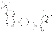 N,1,5-TRIMETHYL-N-((1-[2-(TRIFLUOROMETHYL)-1,6-NAPHTHYRIDIN-5-YL]PIPERIDIN-4-YL)METHYL)-1H-PYRAZOLE-3-CARBOXAMIDE Struktur