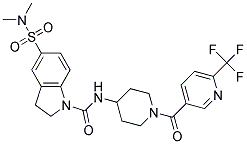 5-[(DIMETHYLAMINO)SULFONYL]-N-(1-([6-(TRIFLUOROMETHYL)PYRIDIN-3-YL]CARBONYL)PIPERIDIN-4-YL)INDOLINE-1-CARBOXAMIDE Struktur