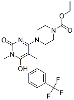 4-[6-HYDROXY-1-METHYL-2-OXO-5-(3-TRIFLUOROMETHYL-BENZYL)-1,2-DIHYDRO-PYRIMIDIN-4-YL]-PIPERAZINE-1-CARBOXYLIC ACID ETHYL ESTER Struktur