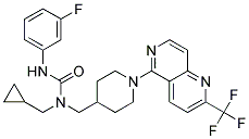 N-(CYCLOPROPYLMETHYL)-N'-(3-FLUOROPHENYL)-N-((1-[2-(TRIFLUOROMETHYL)-1,6-NAPHTHYRIDIN-5-YL]PIPERIDIN-4-YL)METHYL)UREA Struktur