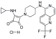 3-(CYCLOPROPYLAMINO)-4-(4-([2-(TRIFLUOROMETHYL)-1,6-NAPHTHYRIDIN-5-YL]AMINO)PIPERIDIN-1-YL)CYCLOBUT-3-ENE-1,2-DIONE HYDROCHLORIDE Struktur