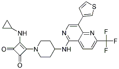 3-(CYCLOPROPYLAMINO)-4-(4-([8-(3-THIENYL)-2-(TRIFLUOROMETHYL)-1,6-NAPHTHYRIDIN-5-YL]AMINO)PIPERIDIN-1-YL)CYCLOBUT-3-ENE-1,2-DIONE Struktur