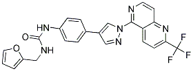 N-(2-FURYLMETHYL)-N'-(4-(1-[2-(TRIFLUOROMETHYL)-1,6-NAPHTHYRIDIN-5-YL]-1H-PYRAZOL-4-YL)PHENYL)UREA Struktur