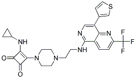 3-(CYCLOPROPYLAMINO)-4-[4-(2-([8-(3-THIENYL)-2-(TRIFLUOROMETHYL)-1,6-NAPHTHYRIDIN-5-YL]AMINO)ETHYL)PIPERAZIN-1-YL]CYCLOBUT-3-ENE-1,2-DIONE Struktur