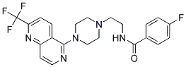 4-FLUORO-N-(2-(4-[2-(TRIFLUOROMETHYL)-1,6-NAPHTHYRIDIN-5-YL]PIPERAZIN-1-YL)ETHYL)BENZAMIDE Struktur