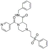 N-BENZYL-4-[2-(PHENYLSULFONYL)ETHYL]-1-(PYRIDIN-3-YLCARBONYL)PIPERAZINE-2-CARBOXAMIDE Struktur